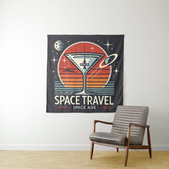 Martini Space Travel 1957 Space Age Logo Tapestry (In Situ)