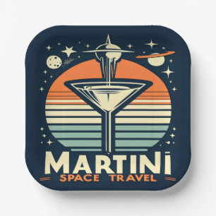 Martini Space Travel Lift Off Logo Paper Plate