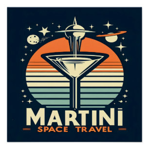 Martini Space Travel Lift Off Logo Poster