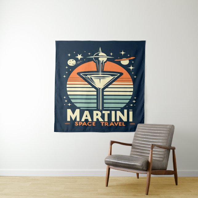 Martini Space Travel Lift Off Logo Tapestry (In Situ)