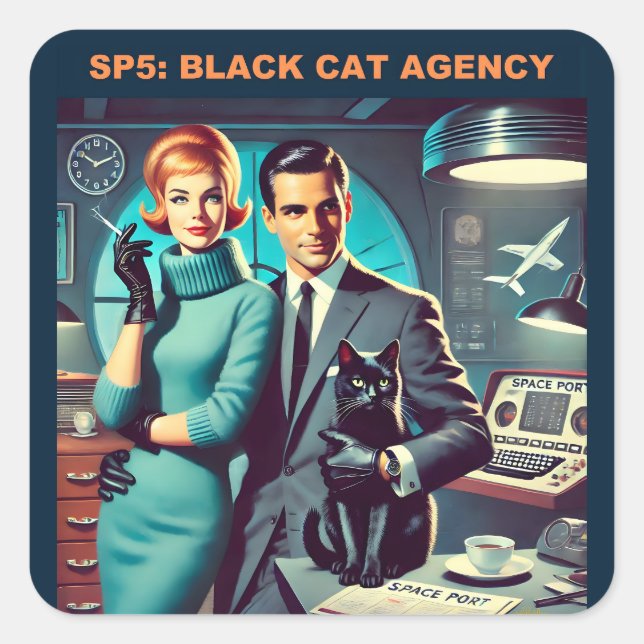 Martini Space Travel Poster SP5: Black Cat Agency Square Sticker (Front)