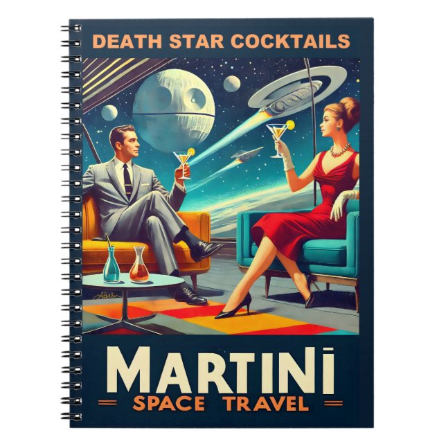 Martini Space Travel Posters Death Star Cocktails Notebook (Front)