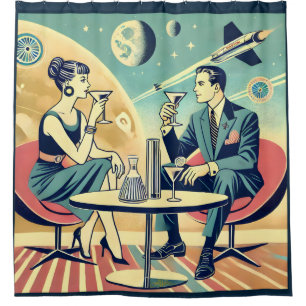Martini Space Travel Posters Flight Crew Shower Curtain