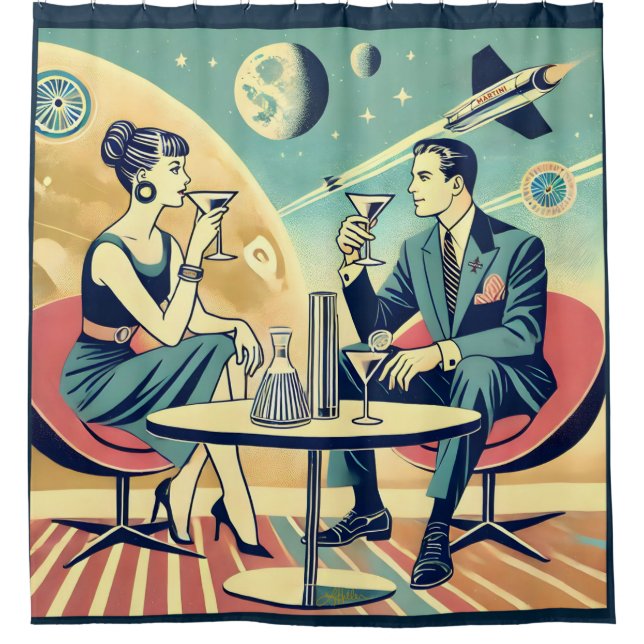 Martini Space Travel Posters Flight Crew Shower Curtain (Front)