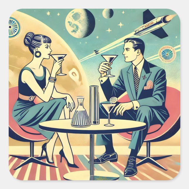 Martini Space Travel Posters Flight Crew Square Sticker (Front)