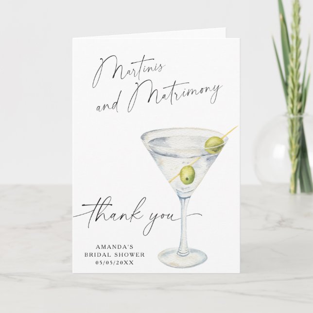 Martini Thank you Bridal shower  Card (Front)