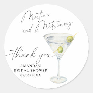 Martini Thank you Bridal shower  Classic Round Sticker