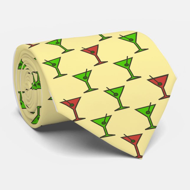 Martini Time Christmas Cocktail Single-Sided Tie (Rolled)