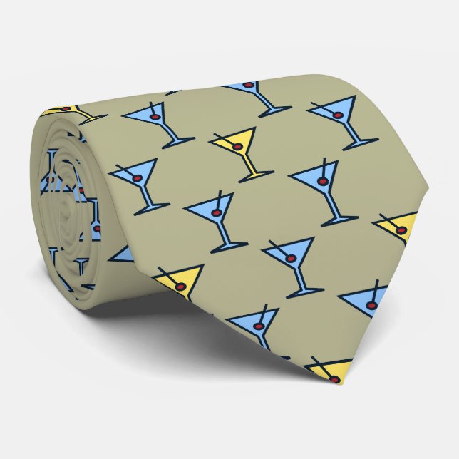 Martini Time Fifties Cocktail Khaki Two-sided Tie (Rolled)