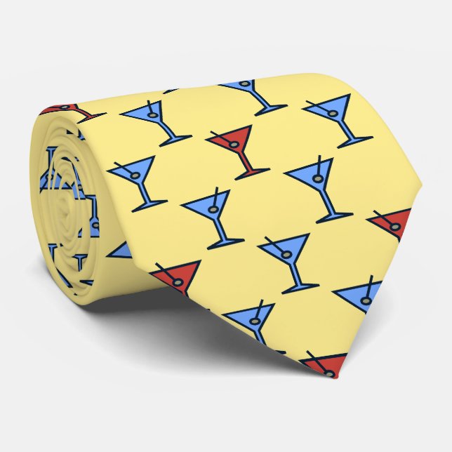 Martini Time Fifties Cocktail Yellow Two-sided Tie (Rolled)