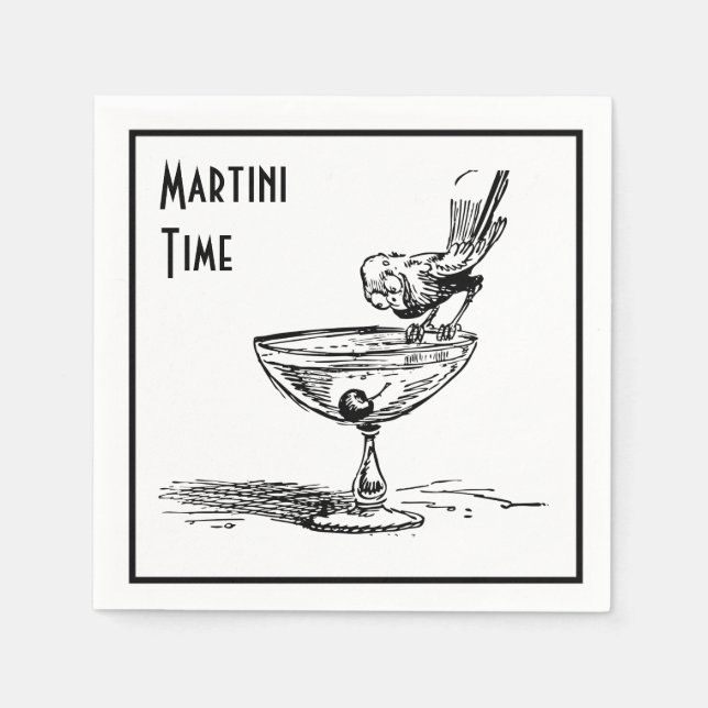 Martini Time Funny Bird on Cocktail Drink Retro Napkin (Front)
