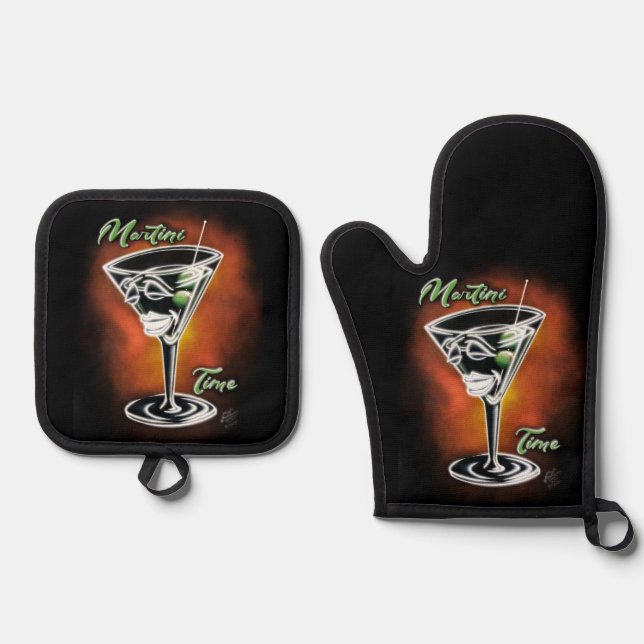 Martini Time Oven Mitt & Pot Holder Set (Front)