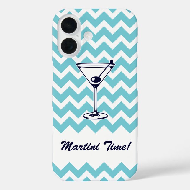 Martini Time with Blue Chevron Pattern Case-Mate iPhone Case (Back)