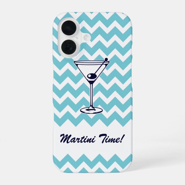 Martini Time with Blue Chevron Pattern iPhone 16 Case (Back)