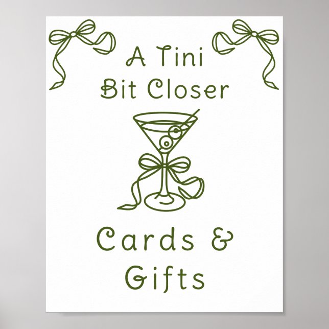 Martini Toile Bow Bridal shower Cards and Gifts Poster (Front)
