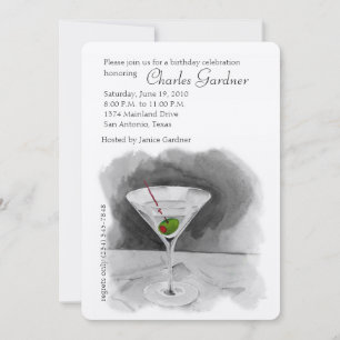 Martini with an Olive Birthday Invitation