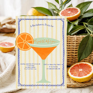 Martini Yellow Stripes Bachelorette   Invitation