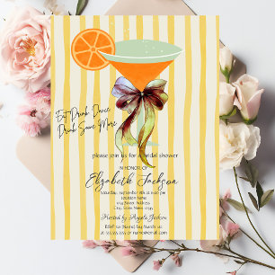 Martini Yellow Stripes Bow Bridal Shower Invitation