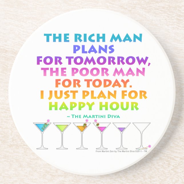 MARTINI ZEN - Plan for Happy Hour  Coaster (Front)
