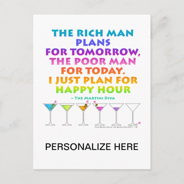 MARTINI ZEN - Plan for Happy Hour  Postcard (Front)