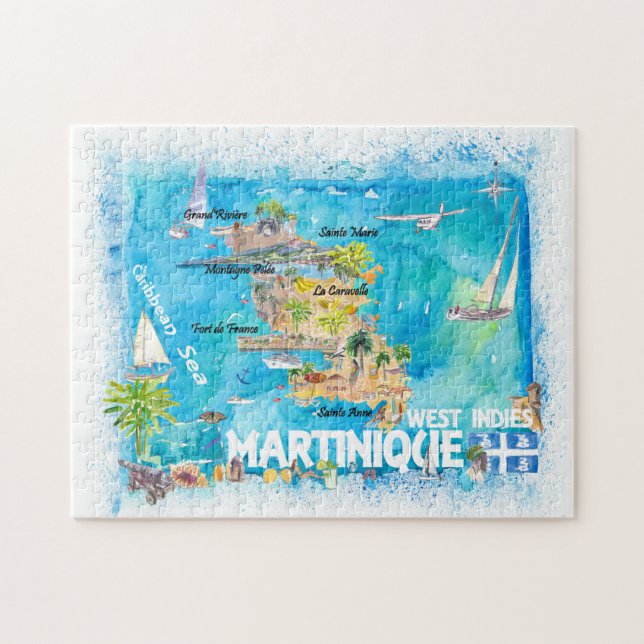 Martinique Antilles Illustrated Caribbean Map Jigsaw Puzzle (Horizontal)