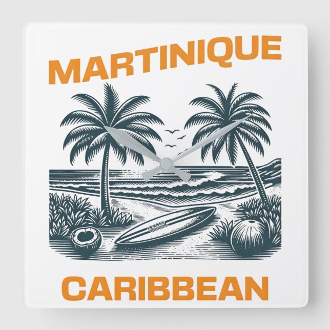 Martinique Caribbean Surf Vintage CLOCK (Front)