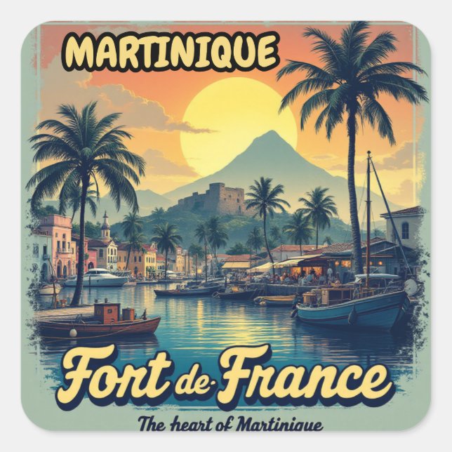 Martinique Fort-de-France Square Sticker Vintage (Front)