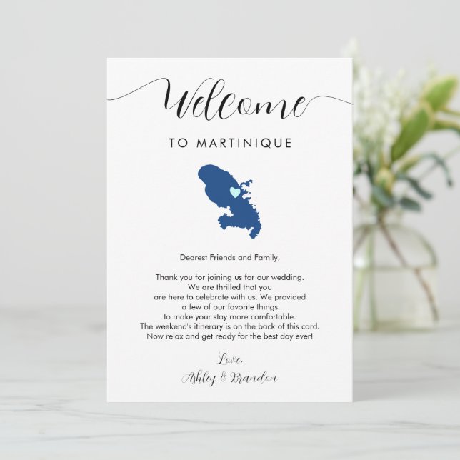 Martinique Map Wedding Welcome Itinerary & Letter (Standing Front)