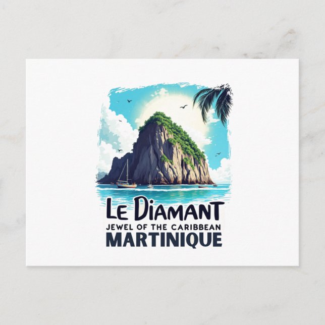 Martinique Postcard – Diamond Rock Illustration (Front)