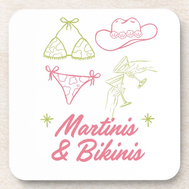 Martinis and Bikinis | Bachelorette Beach Party  Coaster (Front)