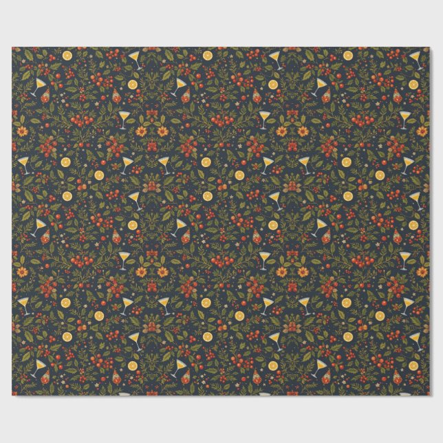 Martinis and Botanicals Holiday Wrapping Paper (Flat)