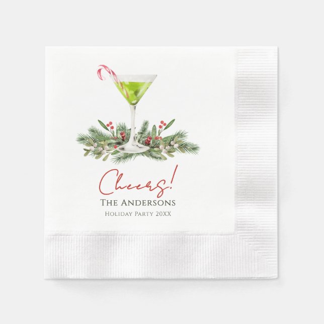 Martinis and Mistletoe Cheers Holiday Party  Napkin (Front)