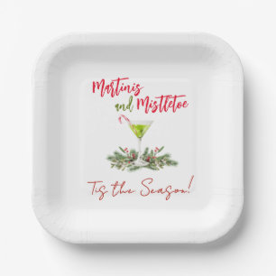 Martinis and Mistletoe Festive Christmas Cocktail Paper Plate