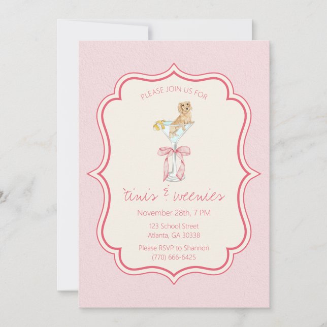 Martinis and Weenies Coquette Dachshund Birthday Invitation (Front)