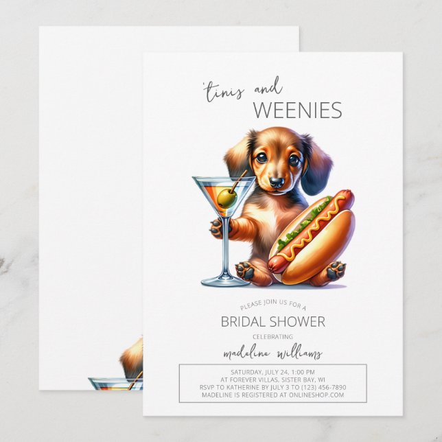 Martinis and Weenies Dachshund Bridal Shower  Invitation (Front/Back)