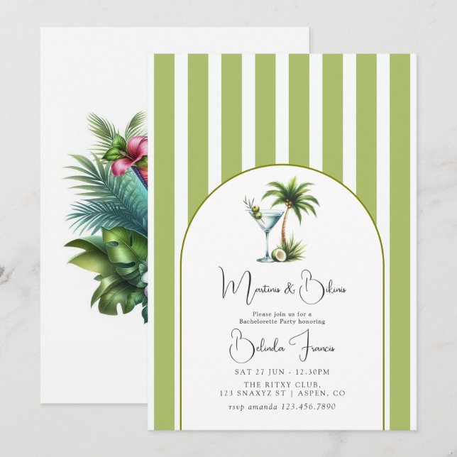 Martinis & Bikinis Tropical Bachelorette Party Invitation (Front/Back)