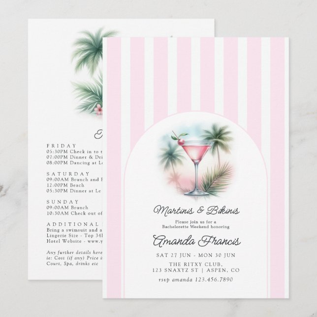 Martinis & Bikinis Tropical Bachelorette Weekend Invitation (Front/Back)
