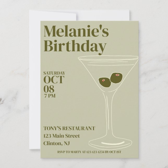 Martinis Birthday Party  Invitation (Front)