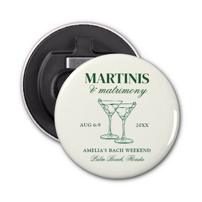 Martinis & Matrimony Bachelorette Weekend Bottle Opener (Front)