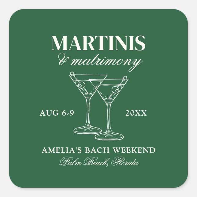 Martinis & Matrimony Bachelorette Weekend Square Sticker (Front)