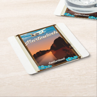 Martinsloch Switzerland travel poster Square Paper Coaster
