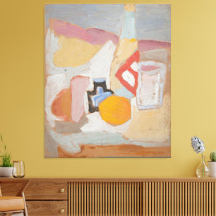 Martwa natura z pomarańczą, butelką i kałamarzem canvas print