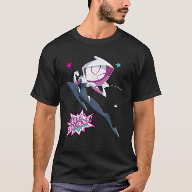 Marvel Spider Man Spider Gwen Happy Birthday Portr T-Shirt (Front)