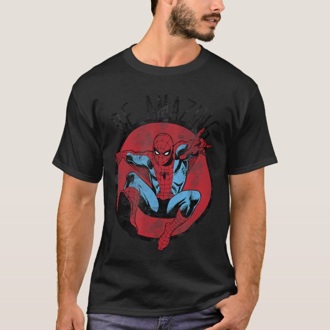 Marvel SpiderMan Be Amazing Distressed Comic Circl T-Shirt (Front)