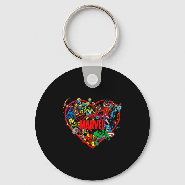 Marvel Valentines Day Group Shot Heart Mashup  Key Ring (Front)