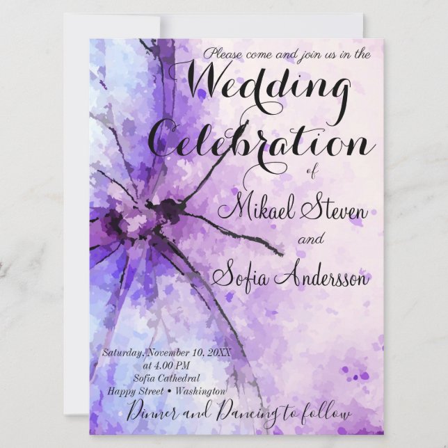 Marvellous Lavender Purple Watercolor Butterfly In Invitation (Front)