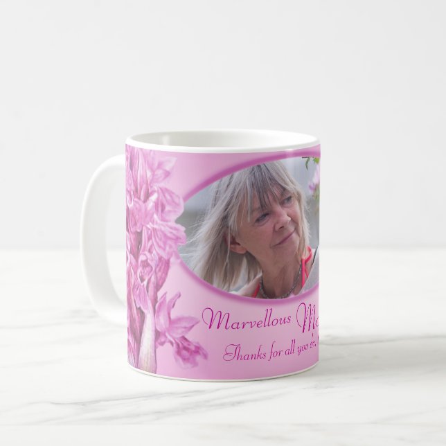 Marvellous Mum purple orchid photo mug (Front Left)