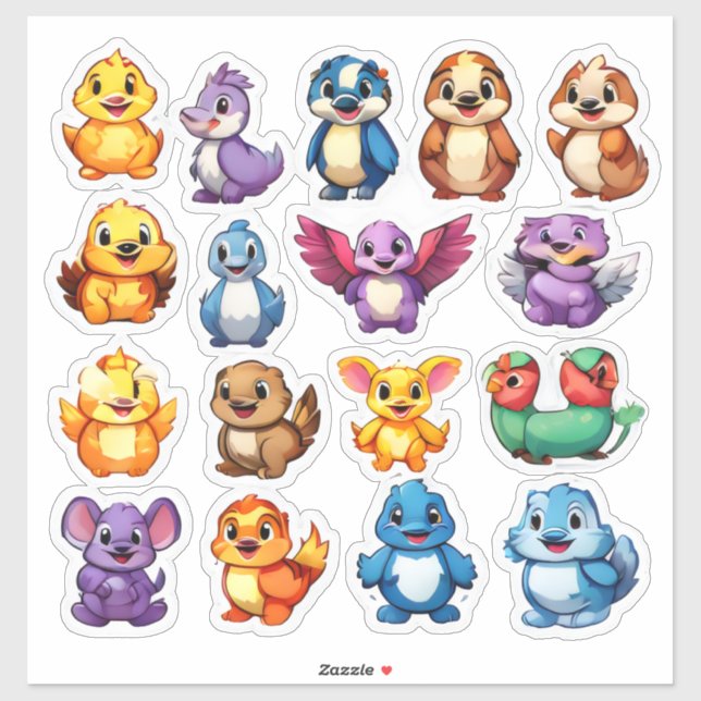 marvellous set of cartoon animal stickers (Sheet)