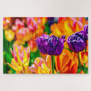 Marvelous Tulip Flowers On A Flowerbed Jigsaw Puzzle