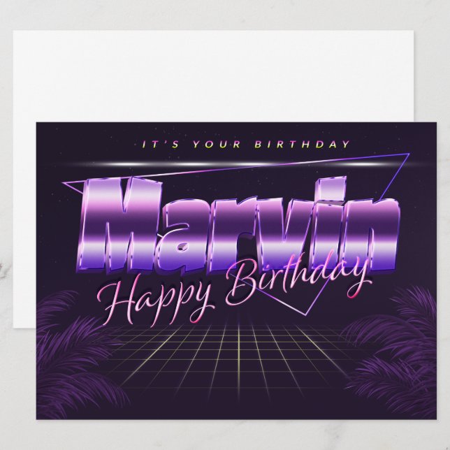 Marvin Name First name lila retro card Birthday (Front/Back)